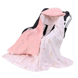 LAT Baby Car Seat Blanket, Cotton Baby Swaddling Blanket Universal Winter Warm Baby Blanket Wrap for Car Seat, Pushchair, Pram, Buggy, 90 x 90 cm (Rabbit)