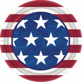 Americana Red White & Blue Stars and Stripes Paper Lunch Plates (9 inch diameter)