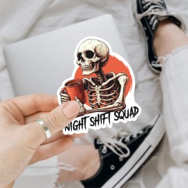 3Pcs Night Shift Squad Sticker, Skeleton Stickers, RN Nurse Skeleton Healthcare Worker Coffee Stickers, Fun Night Shift Die-Cut Vinyl Decals - Sticker for Laptop Water Bottle Phone Car Helmet 3"