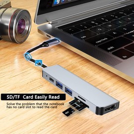 USB C Hub, Multi Port USB C Adapter for MacBook Pro, 6-in-1 USB C to HDMI Hub, Compatible with USB C Laptops and Other Type-C Devices (4K HDMI USB3.0 USB2.0 SD/TF Card Reader 87W PD)