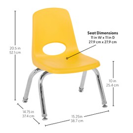 FDP 10" School Stack Chair,Â Stacking Student Seat with Chromed Steel Legs and Nylon Swivel Glides; for in-Home Learning or Classroom - Yellow(4-Pack), 13227-YE