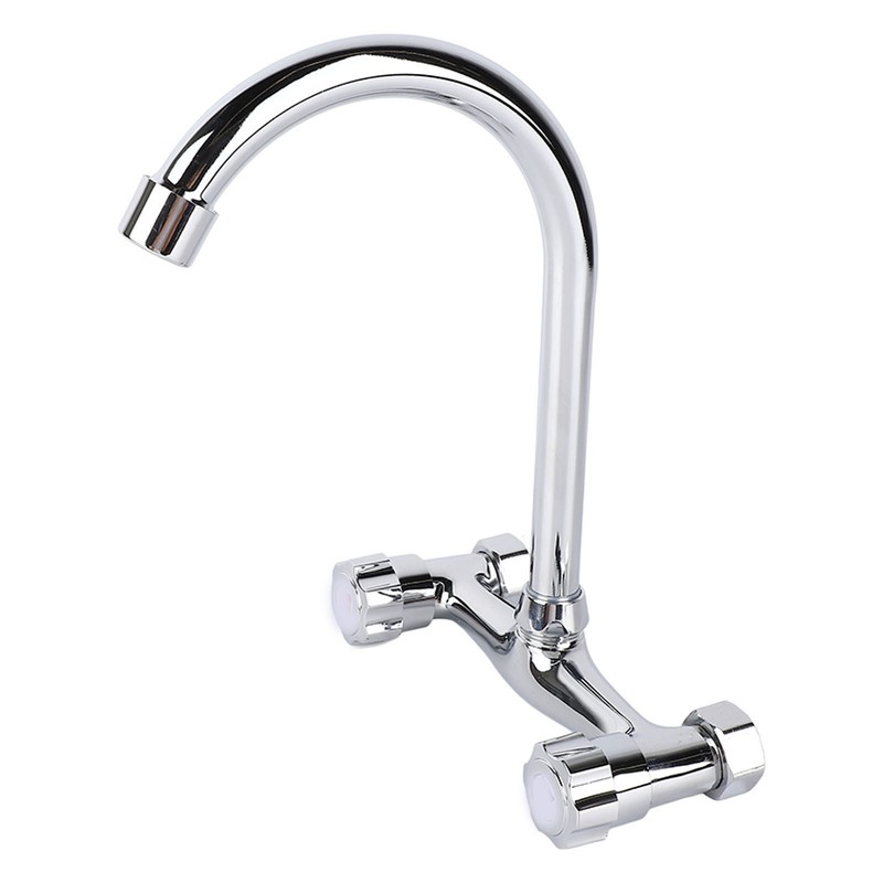 Wall Mount Kitchen Stainless Steel Smooth Surface 2 Handles Faucet