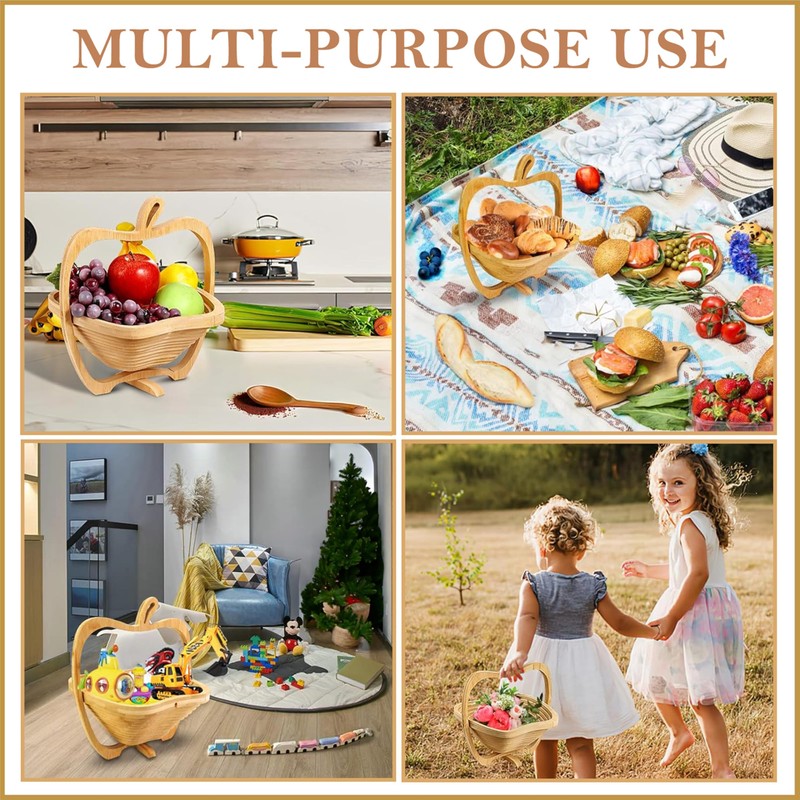 RoyalHouse Bamboo Foldable Fruit Bowl Apple Shape,12“x10.5"- Collapsible, Fruit &