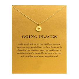 Going Places Compass Necklace with Message Card Blessing Necklace Jewelry for Graduate Gifts-Gold