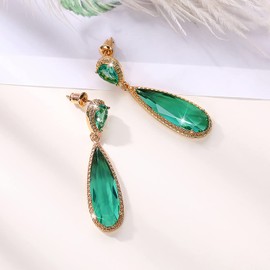 Aheli Green Crystal Studded Gold Plated Dangle Earrings Fashion Jewellery Gift Women