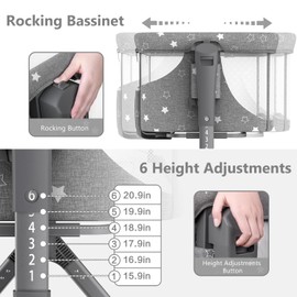 3 in 1 Baby Bassinet, Rocking Bassinet Bedside Sleeper with Comfy Mattress and Breathable Mesh, 6 Height Adjustable & Upgraded Wheels Portable Bedside Crib for Newborn