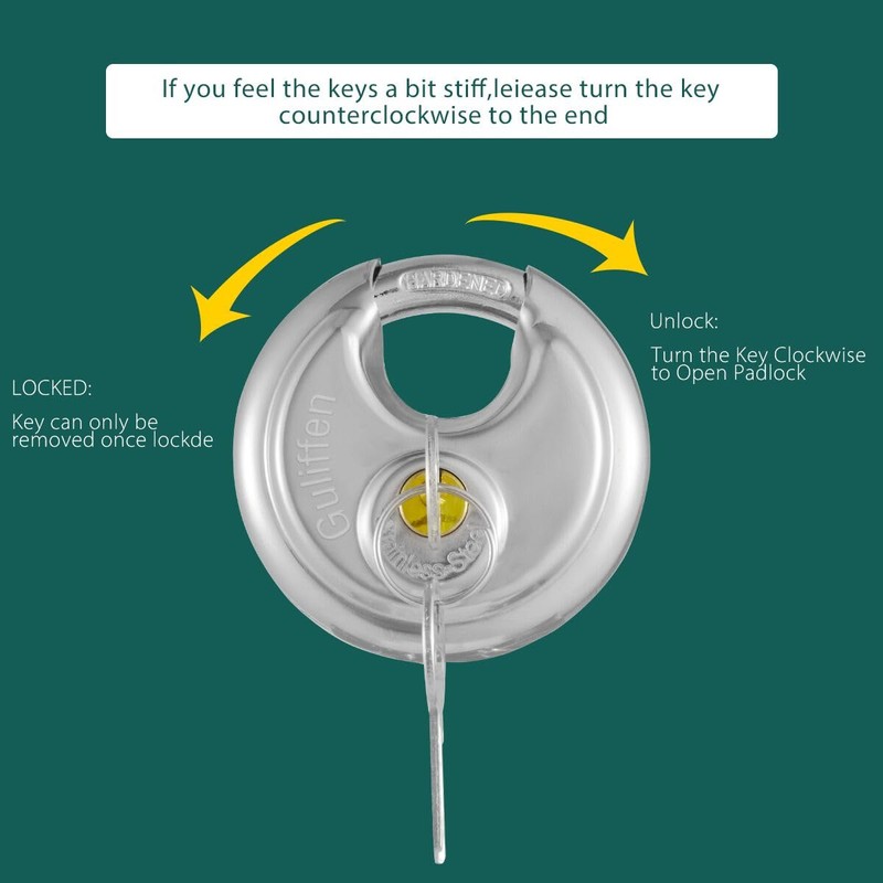 Guliffen Keyed Alike Discus Padlocks,Stainless Steel Disc Padlock with Same