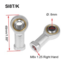 HiPicco SI8T/K Rod End Bearing, 4pcs 8mm Bore Self Lubricating M8x1.25mm Metric Female Thread Right Hand Heim Joint with Jam Nuts