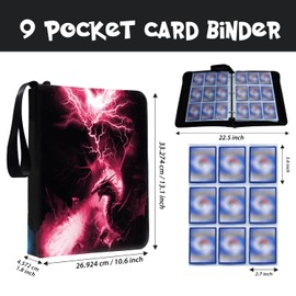 Trading Card Binder 9 Pocket, Card Collection Binder Book, Card Binder with Sleeves Holds 900 cards, Waterproof zipper Binder for Cards, Gaming, Baseball, Collectable Cards with 2.7x3.6 Inch Pocket