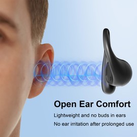 MOXKING Wired Open-Ear Earphone with Microphone Volume Control & Calls with in-Line Controls, 3.5mm Jack, and Wrap Around Over-Ear Hook