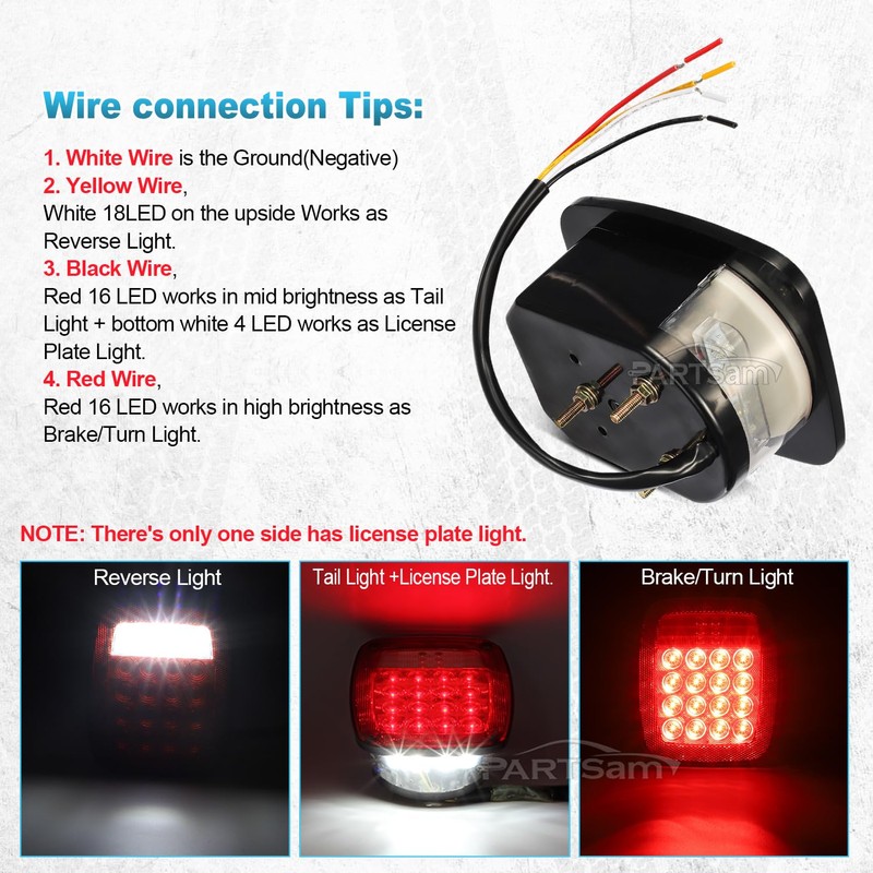 Partsam Pair 38 LED Universal Tail Brake Turn Stop License