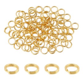 BENECREAT 100Pcs 18K Real Gold Plated Brass Open Jump Rings, 6mm Metal O Ring Gold Connector Double Ring Split Rings for Earring Necklace Bracelet, Jewelry DIY Making