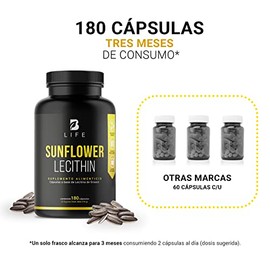 B Life Lecitina de Girasol 180 Cápsulas Blandas 1200 mg | Apoyo Metabólico y Cognitivo para 6 Meses de Consumo.