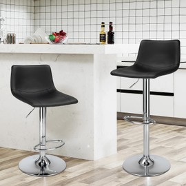 Finnhomy Bar Stools Modern PU Leather, Bar Stools Set of 2 Counter Height, Swivel Barstools with Footrest and L Shape Back, Height Adjustable Modern Bar Chairs for Kitchen, Black