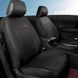 GIANT PANDA Front Car Seat Covers, Bucket Seat Covers, Leather Low Back Auto Seat Covers for Cars, Trucks, Jeep, Van, SUV, Pickup, Airbag Compatible (Black)