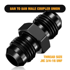 SYKRSS 8AN to 8AN Male Flare Coupler Union Straight Fuel Hose Adapter Fitting Aluminum 2 PCS