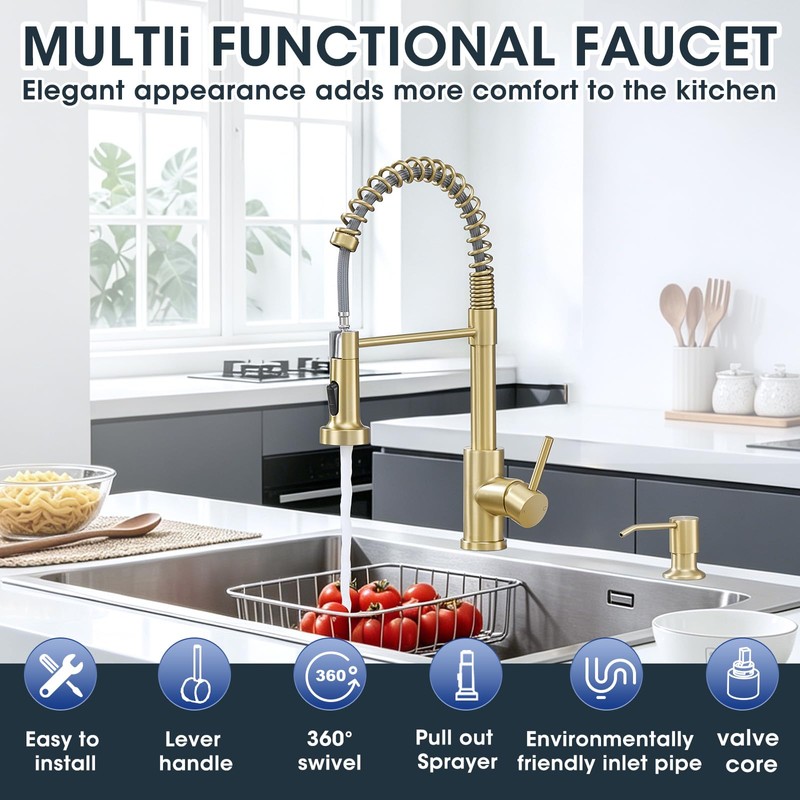 SOEBIZ Kitchen Faucet with Soap Dispenser, 2-Mode Sprayer