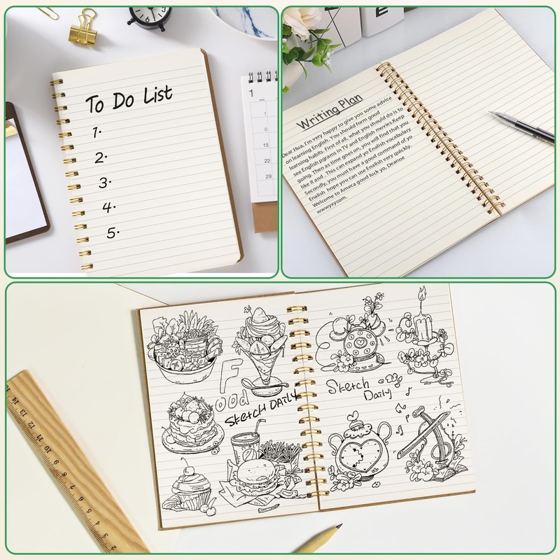 JIANTA 4 Packs Spiral Lined Notepad A5, 100 Pages/ 50