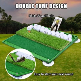PGM 3-in-1 Golf Hitting Mats Practice with Ball Tray, Golf Hitting Training Aids for Backyard Driving Chipping Indoor Outdoor (Include Golf Tees)