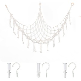 LMSAWK Toy Storage Hammock Organizer Net, Large Toy Hammock Net, Toy Hammock for Stuffed Animals, for Bedroom Living Room, Toy Room, Utility Room, Contains 3 hooks, White