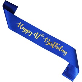 Blue Happy 47th Birthday sash, Gold Foil Man Woman 47 Years Birthday Gift, Party Supply, Accessories
