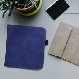kwmobile Case Compatible with Kobo Libra Colour - Cover Faux Nubuck Leather e-Reader Flip Case - Dark Blue