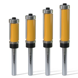 XDENGP 4 PCS Top and Bottom Bearing Flush Trim Router Bits Set 1/4 Inch Shank, 1/2 Inch Cutting Diameter, 3/4", 1", 1-1/4", 1-1/2" Inch Cutting Length