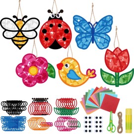 Feifeiya 24 Sets Spring Crafts Kit DIY Flower Paper Crafts with Colored Tissue Paper Stickers Floral Bee Insect Butterfly Ornaments Suncatcher for Window Classroom Activity Project Party Gifts Home