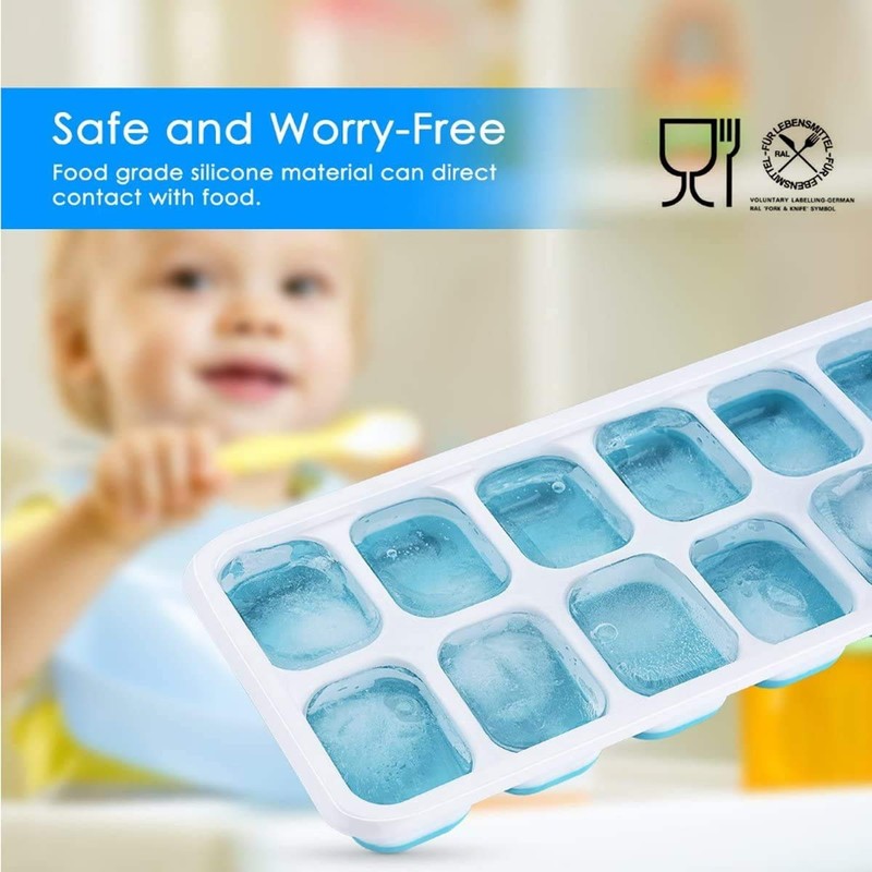 Ice Cube Trays, Silicone Easy-Release and Flexible 14-Ice Trays with