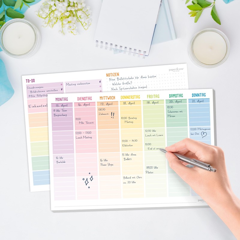 paper&you® Weekly Planner Pad A4 Pure without Fixed Date [Rainbow]