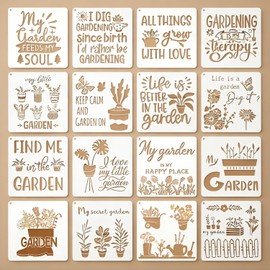 16 Pcs Gardening Stencils for Painting Reusable Plastic 6×6 Inch Gardens Theme Stencils Drawing Templates for Crafts DIY Wall Canvas Notebook Knit Card Wood