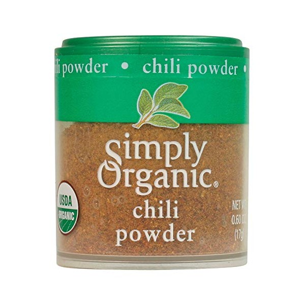Simply Organic Chili Powder, Certified Organic| 0.6 oz | Pack of 6