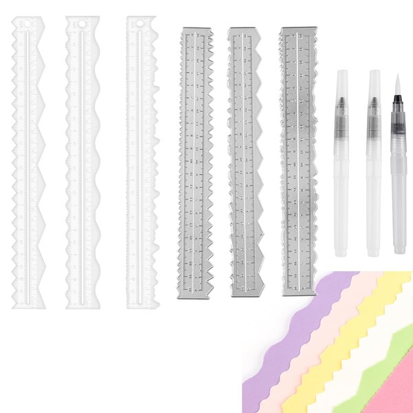 9 PCS/Set Metal Acrylic Paper Tearing Ruler Irregular Edges with