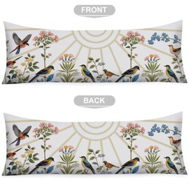 SHIYUE Ultra Soft Long Body Pillow Case, Printed Body Pillow Cases with Hidden Zipper Cover, 20x54 inches, Home Decorative(Vintage Wildflowers Sun Bird)