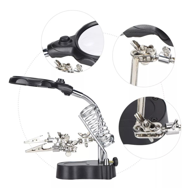 Lupa Con Led Pinza Base Para Cautín Reparacion Electrónicos
