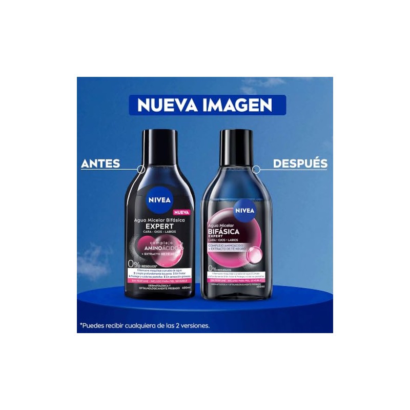 Nivea Agua Micelar Desmaquillante Bifásica Expert 400 Fórmula Vegana Complejo