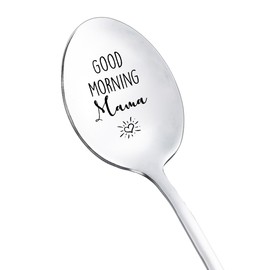 Good Morning Mama Spoon for Mom Mother Coffee Tea Lover Gifts Spoons for Mommy Stepmom Mum Christmas Birthday Gift for Mom Mother Gifts from Daughter Son Mom Ice Cream Spoon