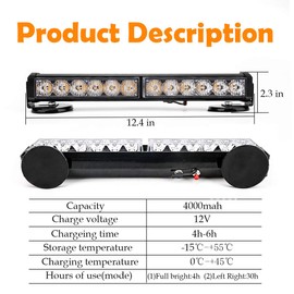 LE-JX Blue/Red Wireless Traffic Advisor Emergency Lights Bar Beacon Led Strobe Warning Light Mini Roof Top Plow Hazard Flash 12 Volt with Magnetic Base Mount and Rechargeable Plug (Blue/Red, 12 LEDs)