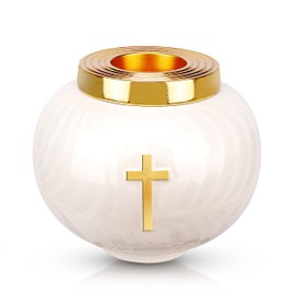 Meminimus Urns for Human Ashes Adult Female or Adult Male - Cremation Urns for Adult Ashes up to 60 Cubic Inches, Aluminum Ashes Urn with Cross Design, Burial Urn & Funeral Urn - Small, White & Gold