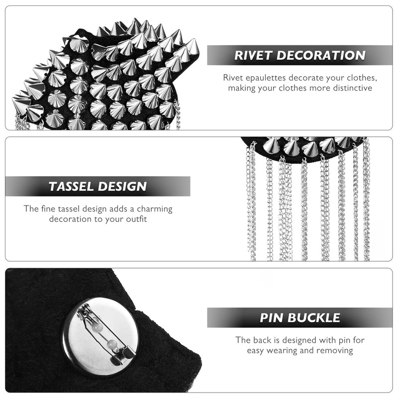 BESTOYARD Fringe Shoulder Pieces Rivet Tassel Chain Epaulet Shoulder Boards