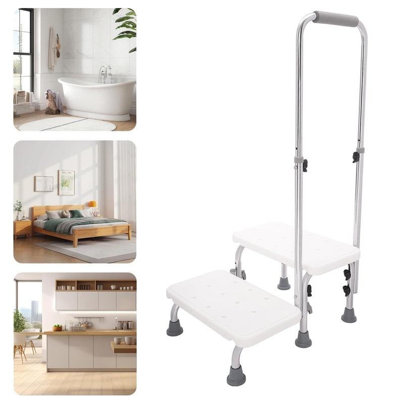 Heavy-Duty 2-Step Stool with Handle for Elderly - Non-Slip Bedside