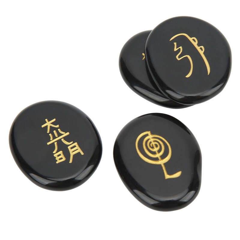 4Pcs Reiki Symbols Stones Smoother Surfaces Engraved Reiki Stones for