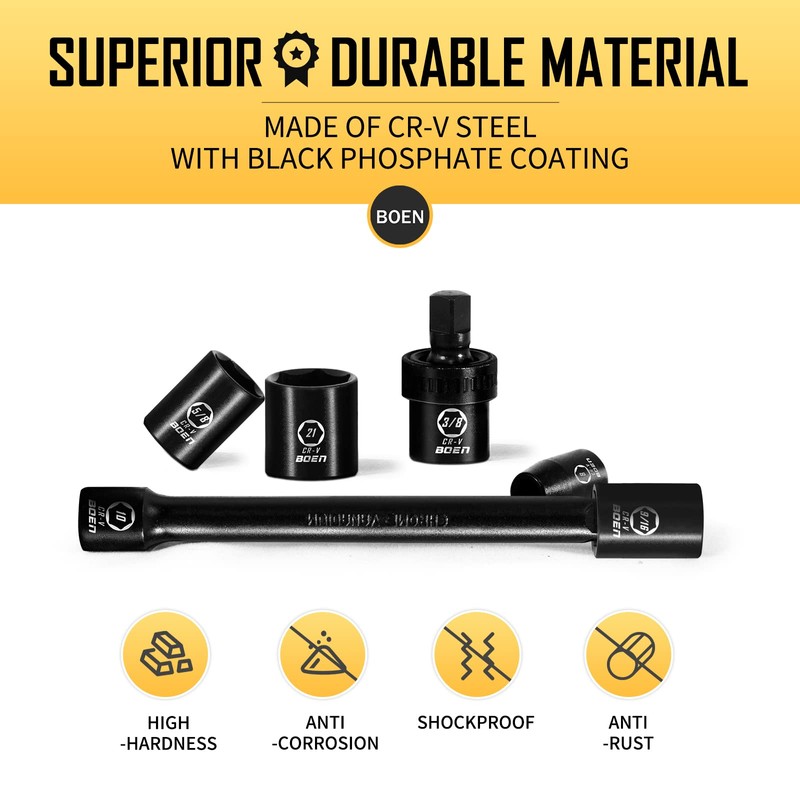 BOEN 3/8" Drive Impact Socket Set, 29 Piece Shallow Socket