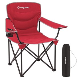 KingCamp Folding Camping Oversized Portable Padded Quad Chairs with Cup Holder and Carry Bag Heavy Duty Supports 300lbs for Outdoor, Fishing, Picnic, Sports, 37.4" x 22.8" x 38.9", RED1
