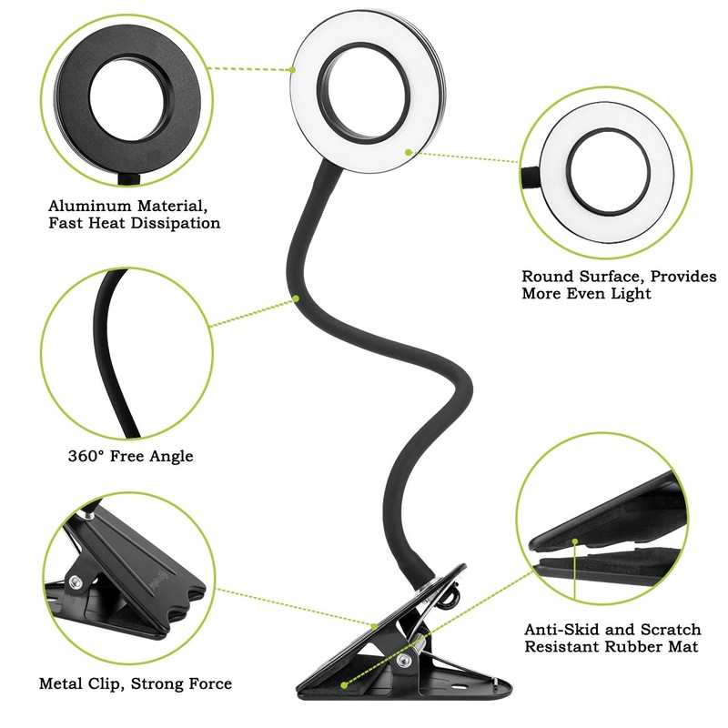 CeSunlight Clip Light, 8W Clamp Bed Lamp, Bedside Led Reading