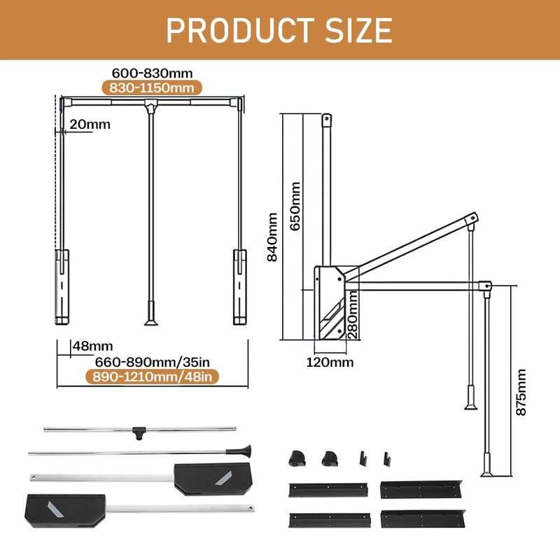 Pull Down Closet Rod, 60 lbs Load Capacity, Stainless Steel