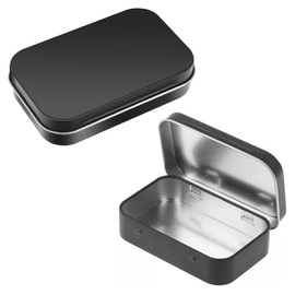 XXLKVSK 2Pcs Tins Container Rectangular Small Tin Box Metal Empty HingedTins Mini Portable Metal Box Container Tin Box with Lid Storage Container for Candies Jewelry Crafts Home Storage (Black)
