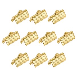 uxcell 300Pcs Ribbon Crimp Clamp Ends, 10mm Bookmark Pinch Cord End Clasps for DIY Craft Making, Gold Tone