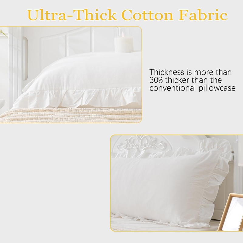 Off White Ruffled Body Pillow Cover 1 Piece Washed Cotton