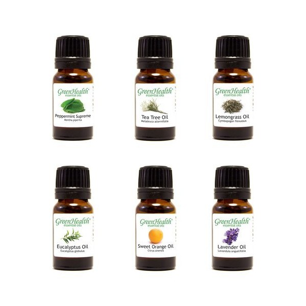 Top 6 100% Pure Therapeutic Grade Essential Oil Gift Set - 6/10ml (Lavender, Tea Tree, Eucalyptus, Lemongrass, Sweet Orange, Peppermint) Great for Aromatherapy.